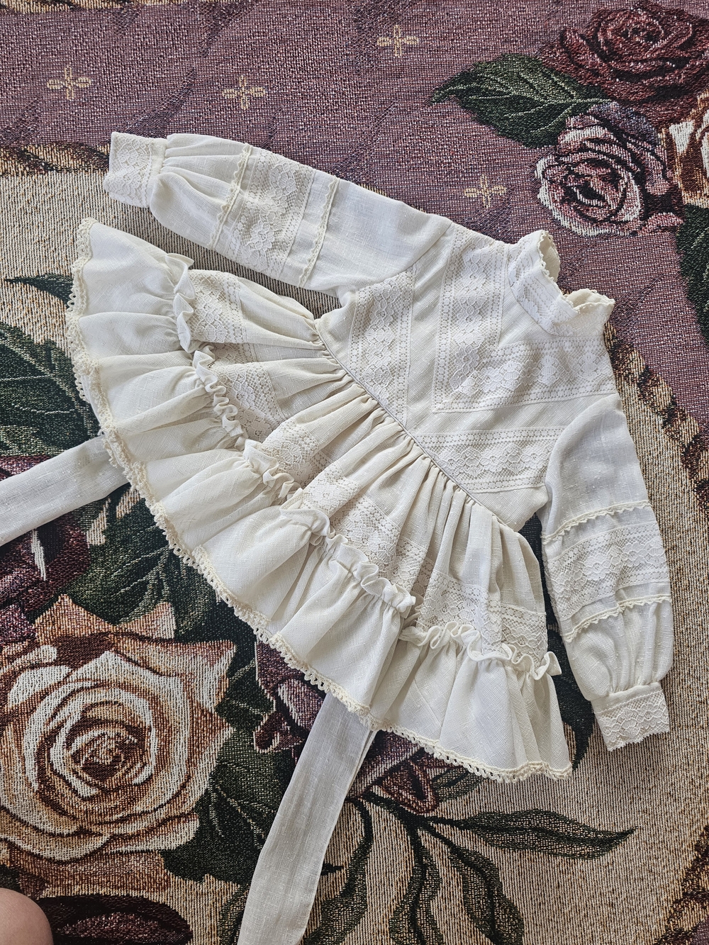 Vintage Martha's Minatures Ivory Ruffled Lace Baby Dress Top
